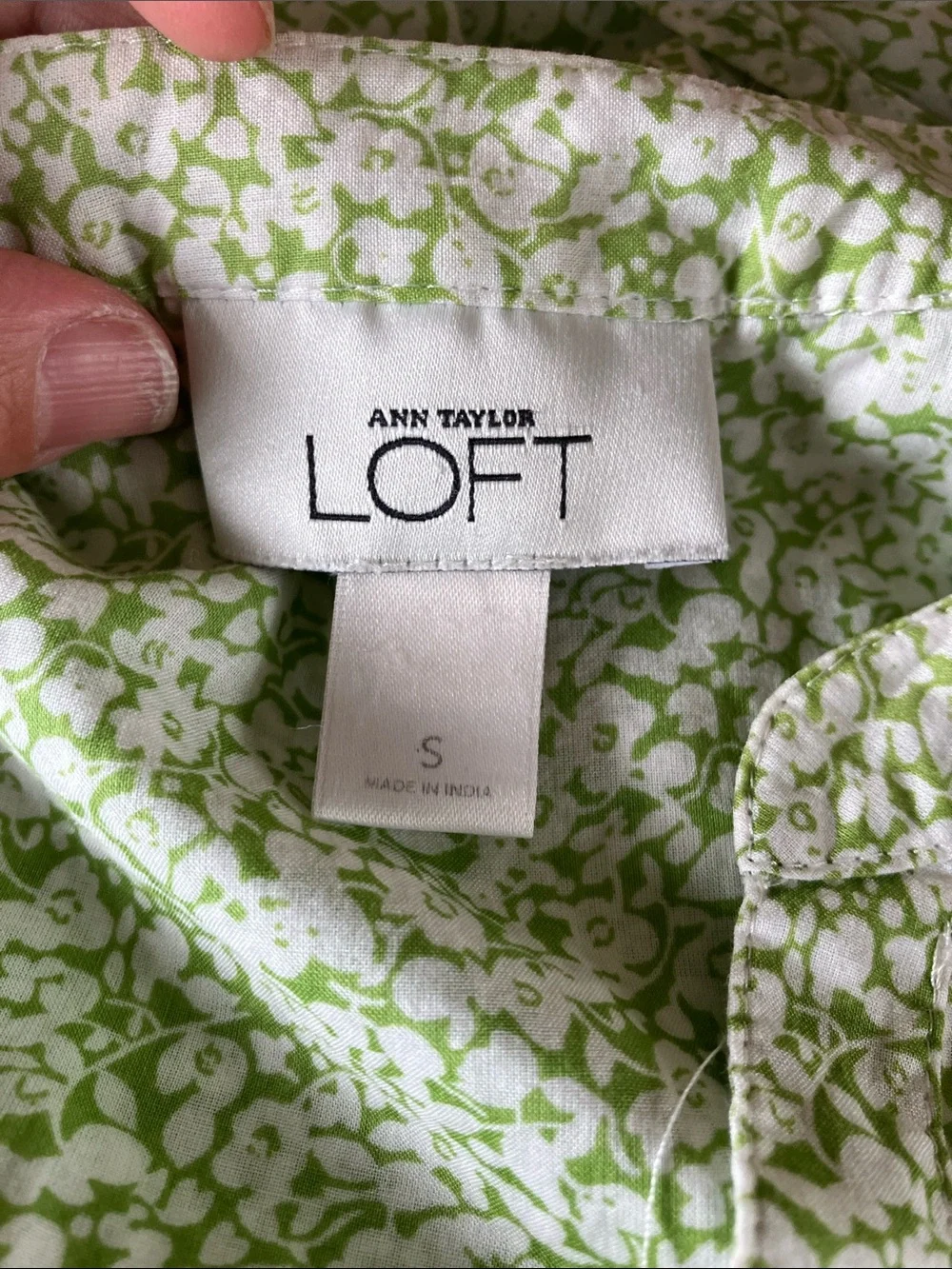 LOFT Green Floral Lace-Trim Puff Sleeve Blouse cotton‎ Cottagecore empire waist